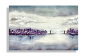 Bridge and Cityscape – watercolor - 11.5x16.5