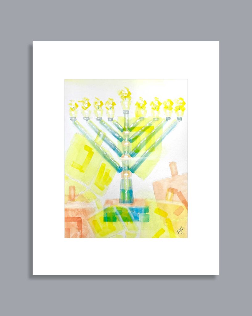 Rambam Menorah – watercolor - 14x11