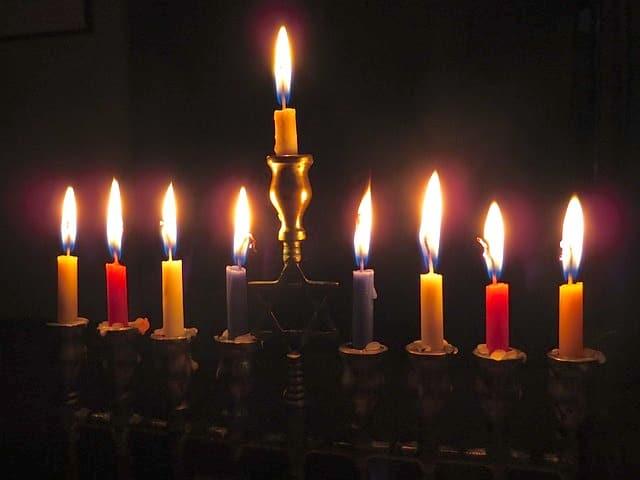 chanukah menorah lit