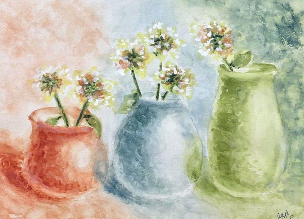 colorful bud vases watercolor complementary colors