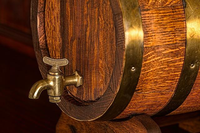 wooden wine barrel with spout