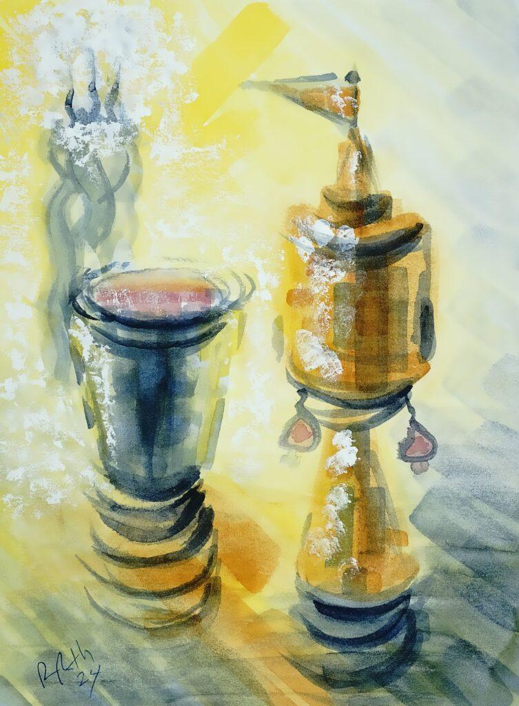 Havdalah Spice Box Tower, Cup, and Candle watercolor Painting