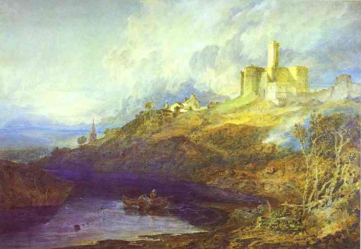 Warkworth Castle, Northumberland; Thunderstorm Approaching at Sunset
watercolor painting j m w turner
