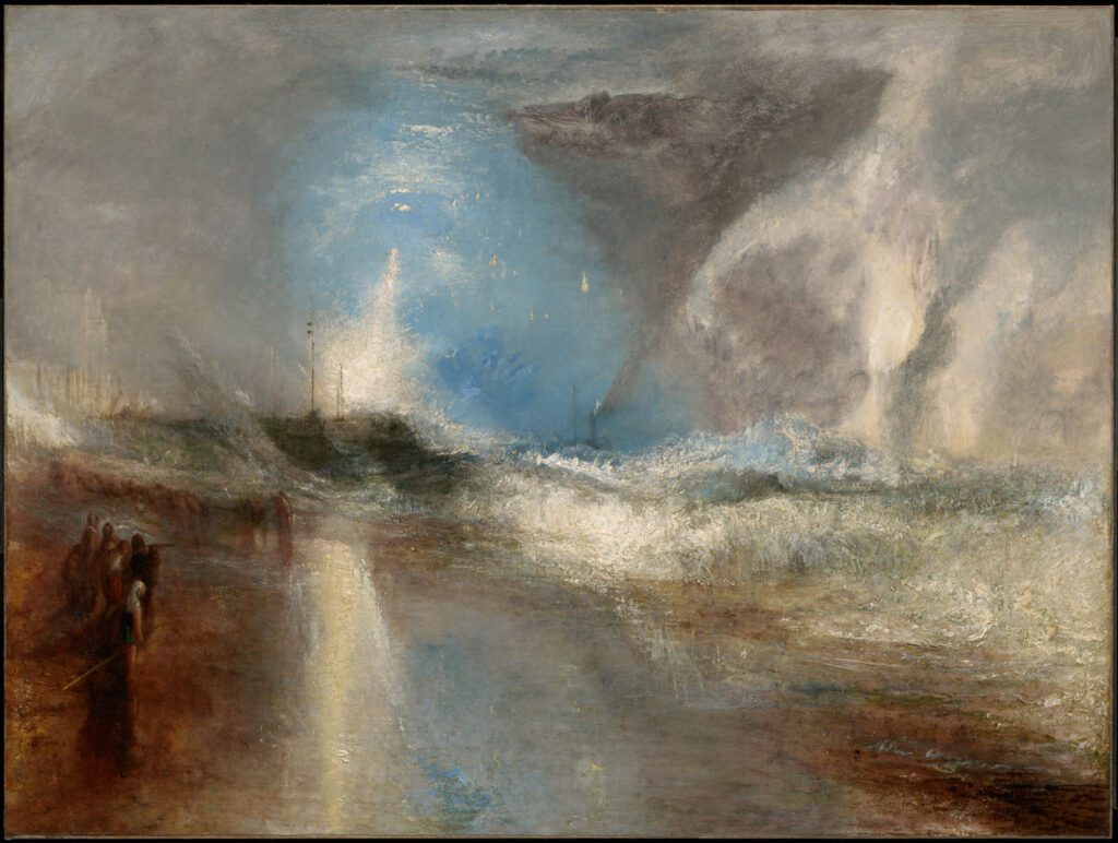 Rockets and Blue Lights (Close at Hand) to Warn Steamboats of Shoal Water, 1840, JMW Turner, Public Domain abstract painting