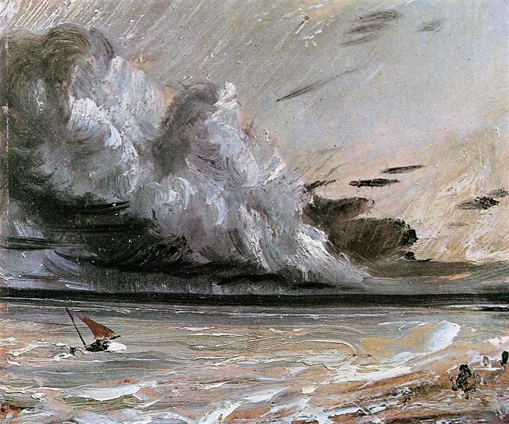 Coast scene with breaking cloud Sun, John constable, stormy cloudscapes