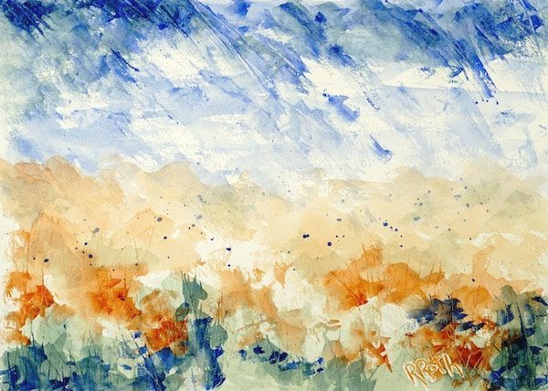 Abstract Landscape with Turbulent Blue Sky, watercolor painting available on Saatchi Art