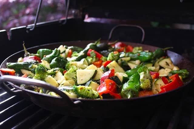grilled vegetables in pan