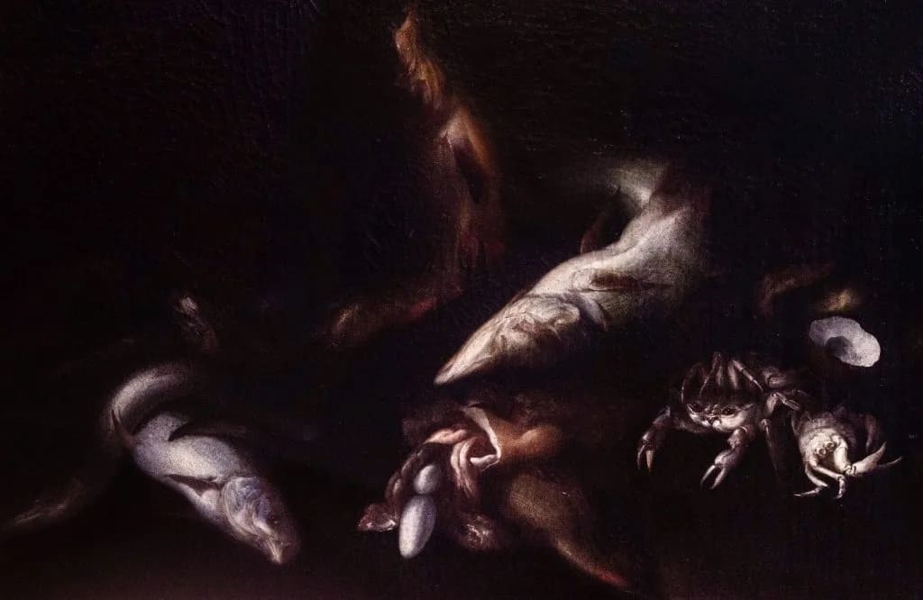 Natura morta con pesci e granchi, Italian Renaissance Jewish artist, Jona Ostiglio