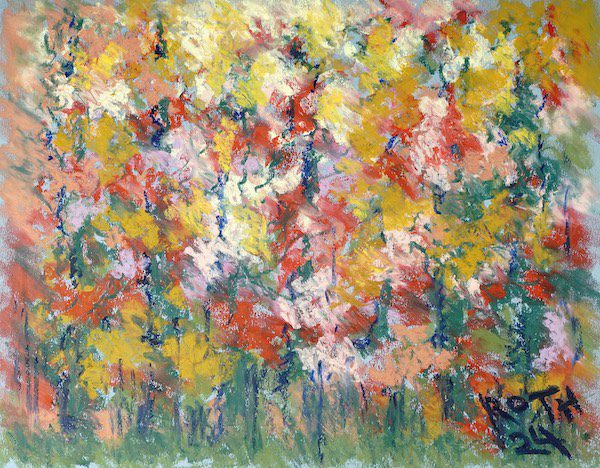 fall burst of color, oil pastel painting, example why oil pastels aren't pastels, understanding the difference