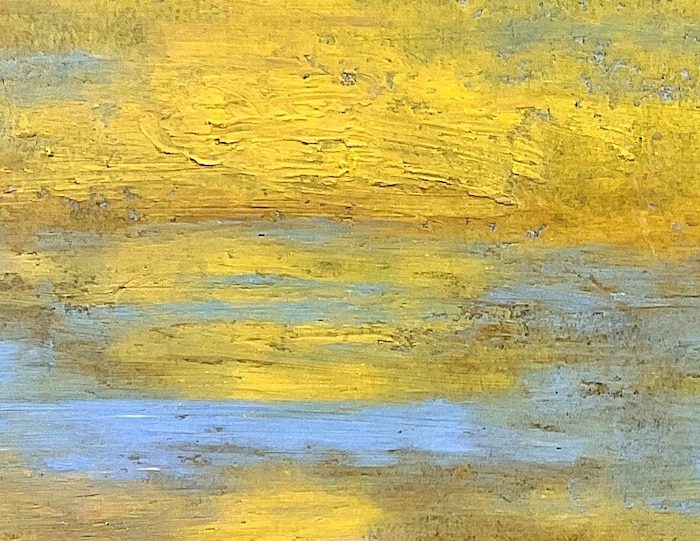 Detail from Sunset Over Water and Beach showing oil pastel impasto texture. example why oil pastels aren't pastels, understanding the difference