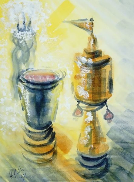 Havdalah Spice Box Tower, Cup, and Candle, watercolor painting, buy on Saatchi Havdalah Spice Box Tower, Cup, and Candle, watercolor painting, buy on Saatchi