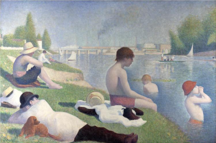 the bathers by Seurat , impressionism vs post-impressionism