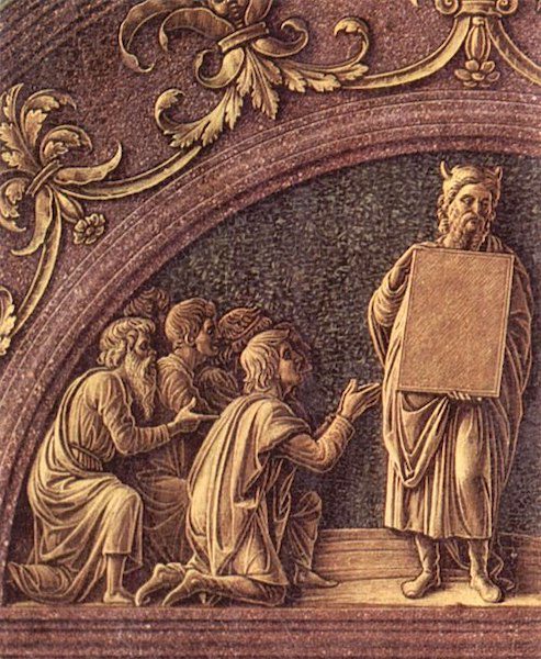 The 10 commandments, stone tablets with flat tops. Andrea Mantegna. The 10 commandments in early western art The 10 commandments, stone tablets with flat tops. Andrea Mantegna. The 10 commandments in early western art