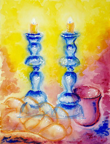 Antique Shabbat Candles, Kiddush Cup, Challah on Fluid Background. Watercolor painting. Jewish paintings. Buy Jewish art on Saatchi Art Antique Shabbat Candles, Kiddush Cup, Challah on Fluid Background. original watercolor painting. Jewish paintings. Buy Jewish art on Saatchi Art.