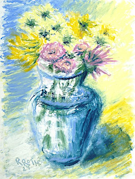 Bouquet of Flowers in Glass Vase Drawing, oil pastel painting. Buy still life paintings and drawings on Saatchi Art. Bouquet of Flowers in Glass Vase Drawing, still life paintings and drawings, original realistic art