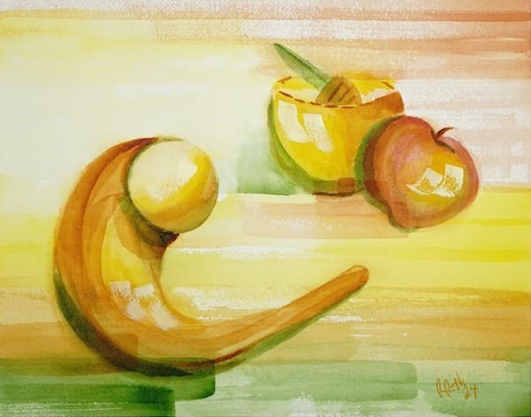 Shofar, Apple, and Honey Pot, original watercolor painting. Buy Jewish art on Saatchi. Shofar, Apple, and Honey Pot, watercolor painting, modern Jewish art