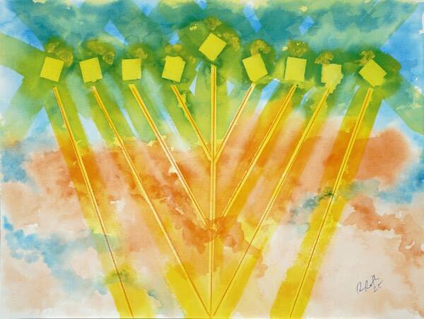 Abstract Chanukah Menorah on Fluid Background, watercolor painting. Buy Jewish art on Saatchi. Abstract Chanukah Menorah on Fluid Background, watercolor painting, modern Jewish art