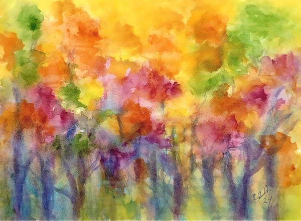 Fall Forest, watercolor painting. Buy original landscape art, seascape art, nature art
