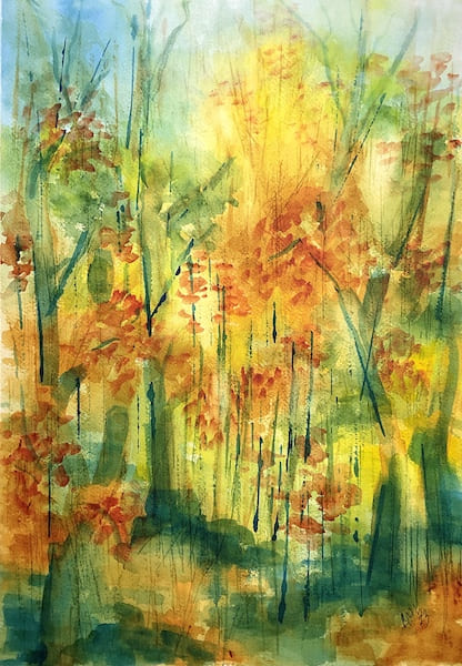 Fall is Here, watercolor painting. Buy original landscape art, seascape art, nature art