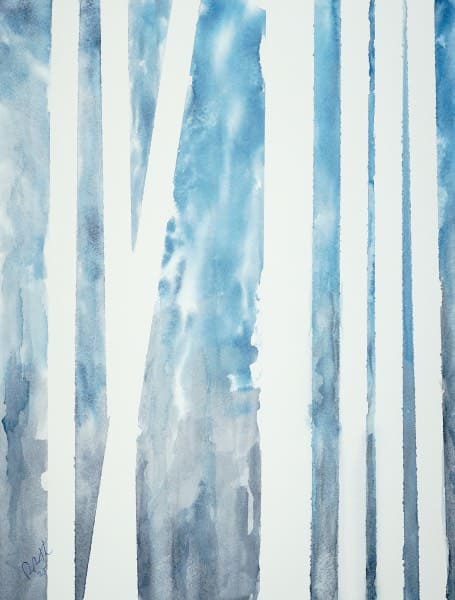 Abstract Aspen Trees in Winter, watercolor painting. Buy abstract art original paintings