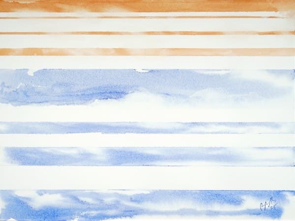 Abstract Ocean in Blue, Orange, and White, watercolor painting. Buy abstract art original paintings