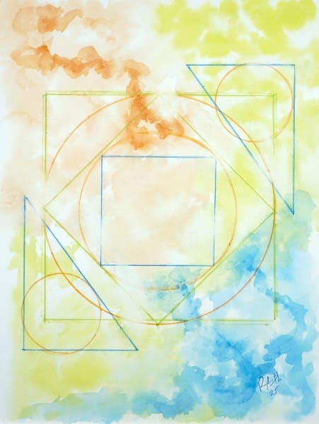 Breaking Boundaries: Squares, Circles, and Triangles, watercolor painting. Buy abstract art original paintings