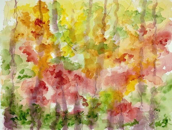 Trees and Fall Foliage, watercolor painting. Buy original landscape art, seascape art, nature art