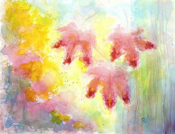 Autumn Maple Leaves Falling, watercolor painting. Buy original landscape art, seascape art, nature art
