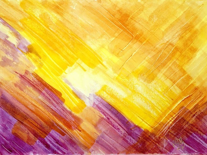 Falling Upward Yellow and Purple Abstract, watercolor painting. Buy abstract art original paintings