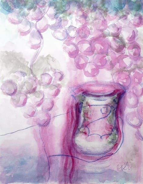 Fruit of the Vine, Making Kiddush. Kiddush cup and grapes on vines, buy jewish art Fruit of the Vine, Making Kiddush. Kiddush cup and grapes on vines, buy jewish art