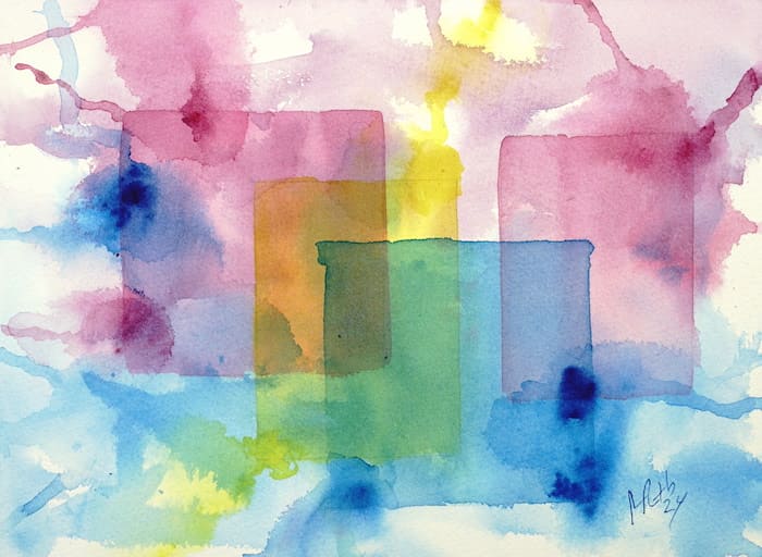 Thinking Outside the Box Abstract Squares 2, watercolor painting. Buy abstract art original paintings