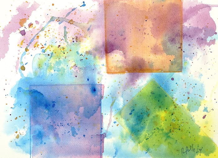 Thinking Outside the Box Abstract Squares, watercolor painting. Buy abstract art original paintings
