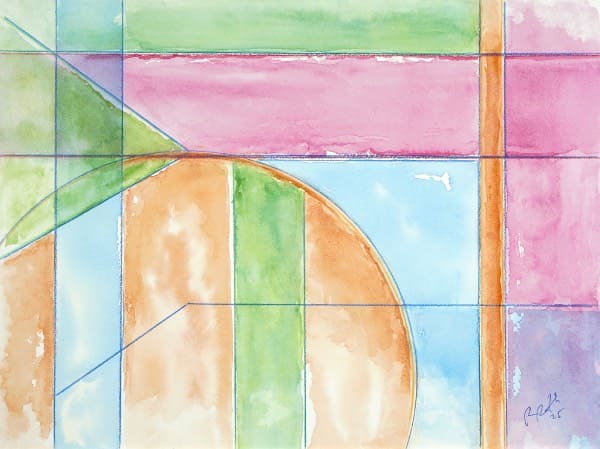 Orange Sun Peeking Through Window Layers, watercolor painting. Buy abstract art original paintings
