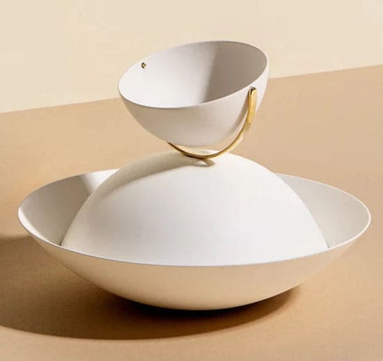 Modern design Mayim Acharonim. The small bowl at the top tilts, pouring water over the fingers and back into the larger bowl. judaica art, judaica artwork, jewish art, jewish artwork