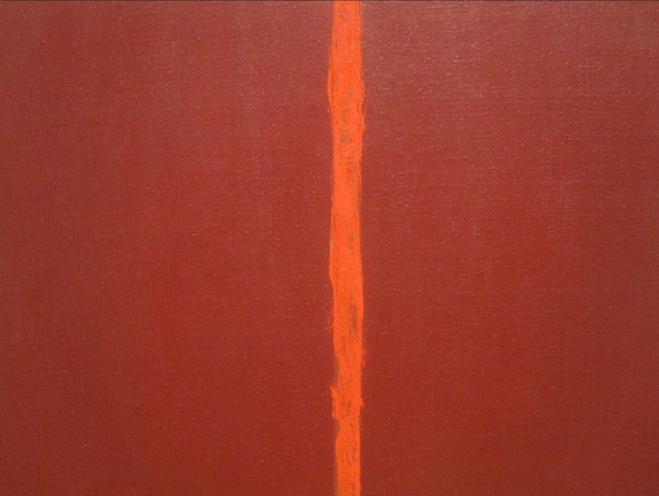 Onement III, by Barnett Newman. An expansive color field and a vertical bright red 'zip' line dominates this piece. abstract expressionism, jewish artists of the New York school