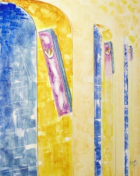 Mezuzah in the Doorway, original watercolor painting. Buy modern Jewish art, Judaica art, Jewish artwork, Judaica artwork