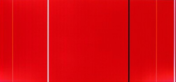 Vir Heroicus Sublimis, by Barnett Newman. The viewer is engulfed by the sheer size of this painting, 8 ft tall by 18 ft wide. abstract expressionism, jewish artists of the New York school