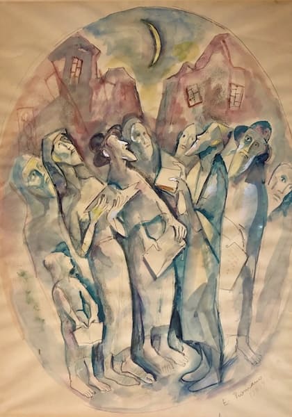 Blessing the New Moon in Jewish Art, Kiddush Levana Blessing the New Moon, Emanuel Romano. 20th century.