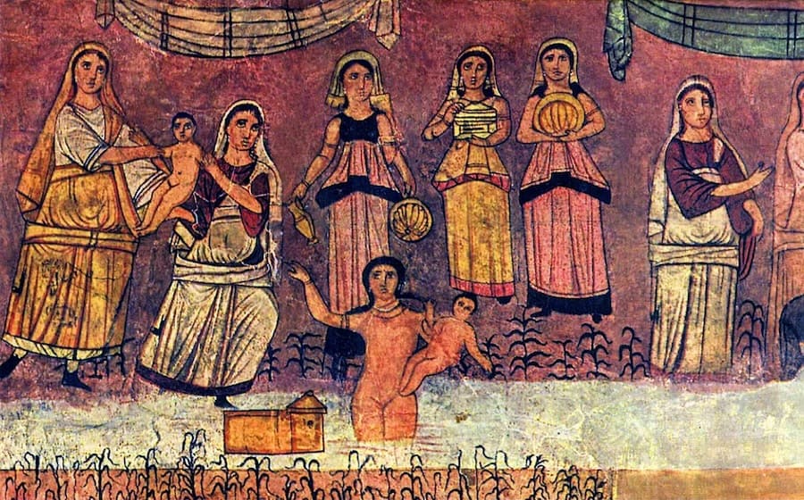 Baby Moses rescued from the Nile. Ancient Jewish Art Treasures: the Dura Europos Synagogue Baby Moses rescued from the Nile. Ancient Jewish Art Treasures: the Dura Europos Synagogue