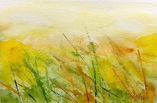 Wild Grass in the Wind, watercolor painting. Buy original landscape art, seascape art, nature art