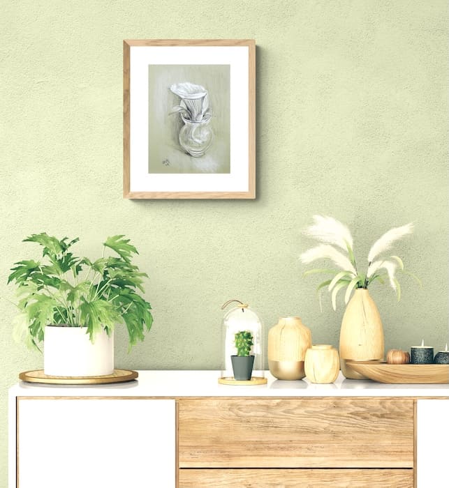 Cala Lily in Glass Vase. Still Life Paintings and Drawings, Original Realistic Art