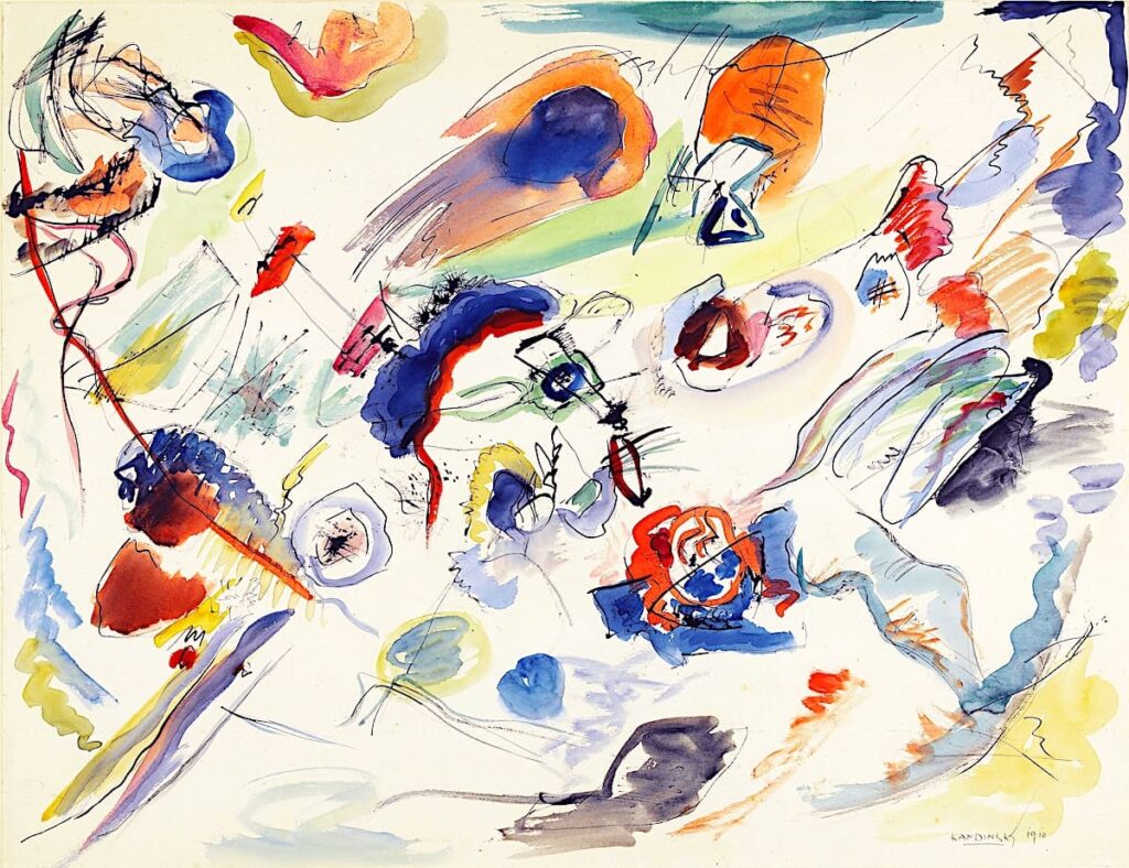 First Abstract Watercolor, Kandinsky, 1910, Watercolor and Modern Art: 5 Famous Artists